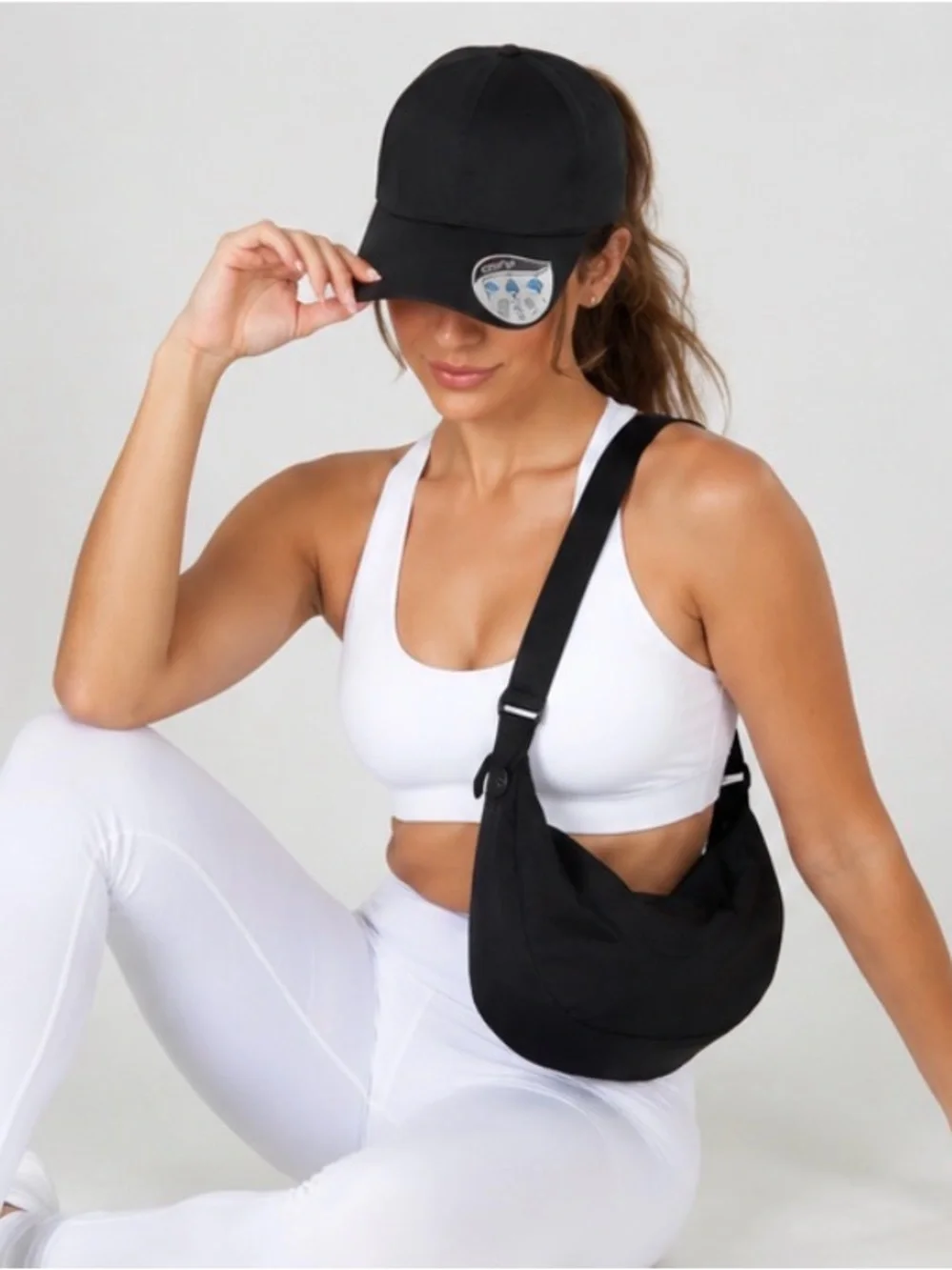 Ponyflo Black Active Ponyflo Cap with Matching Black Bag.